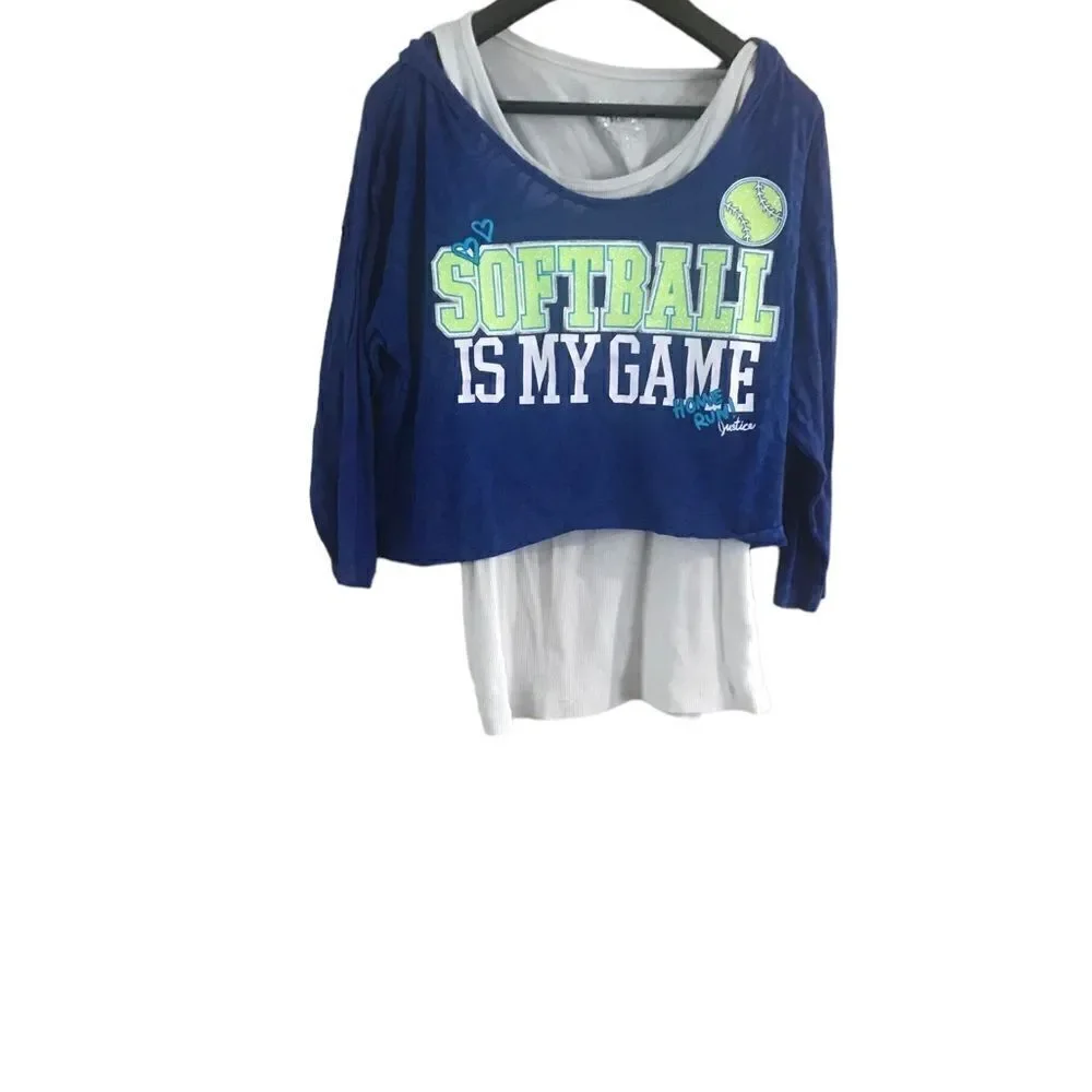 Justice long sleeve blue top with hood size 12